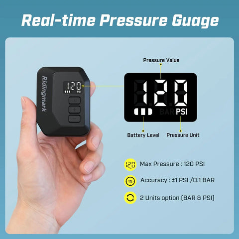 Pocket Sized Electric Bike Pump With Gauge For Presta And Schrader 120 PSI Auto Stop Ultra Portable Mini Pump For Mountain Road And Motorcycle Rides Everyday