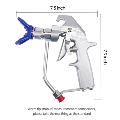 Top Shelf Airless Paint Spray Gun With Reversible 517 Nozzle Tip, 5000 Psi Heavy Duty Workhorse for Smooth Wall Coats, displaying ergonomic design and nozzle detail.