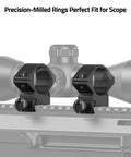 Heavy Duty One Inch Scope Rings With A Low Profile Cut For Picatinny Rails Built From Solid Aluminum, precision-milled design.