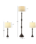 Polystone Floor Lamps Set Of 3 With Drum Shades In Brown Finish, Traditional Trapezoid Silhouette, One Tall 61 Inch And Two 30 Inch Lamps