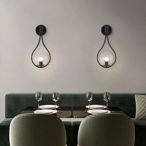 Industrial Vintage Matte Black Globe Wall Sconce Set of 2 With Clear Hand Blown Glass Shades Dope Mid Century Bedside Lamps