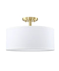 Fabric Drum Shade Semi Flush Mount Ceiling Light With PS Diffuser Off White Fabric Shade For Bar Dining Room Corridor Living Room Gold Finish 13 Inch Perfect For Modern Homes