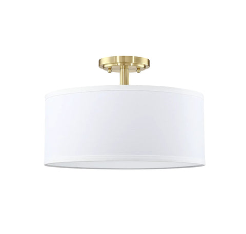 Fabric Drum Shade Semi Flush Mount Ceiling Light With PS Diffuser Off White Fabric Shade For Bar Dining Room Corridor Living Room Gold Finish 13 Inch Perfect For Modern Homes