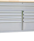 61 Inch Nine Drawer Rolling Tool Chest With Locking System Mobile Tool Storage Cabinet Heavy Duty Steel Construction Solid Wood Top Durable Powder Coated Finish For Home Garage Warehouse And Kitchen Silver, front view