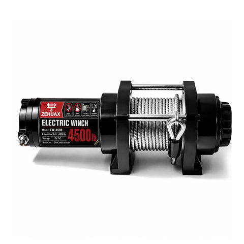 Heavy Duty Electric Winch With Steel Cable 4500 Lb Pulling Power For Atv Utv Trailer, 12V DC Motor Auto Brake recovery gear showcased.