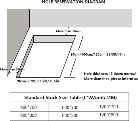 Hole reservation diagram for Rock Solid Aluminum Alloy Pull Down Attic Ladder, detailing sizes and dimensions for installation.
