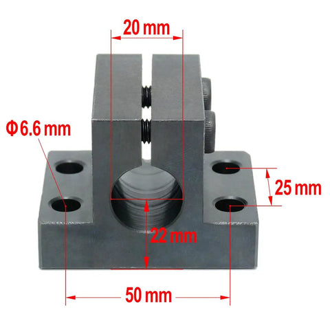 Metric Carbon Steel Bracket Guide Shaft Support with T Flange Seat 20 mm Bore, front view with dimensions in red text.