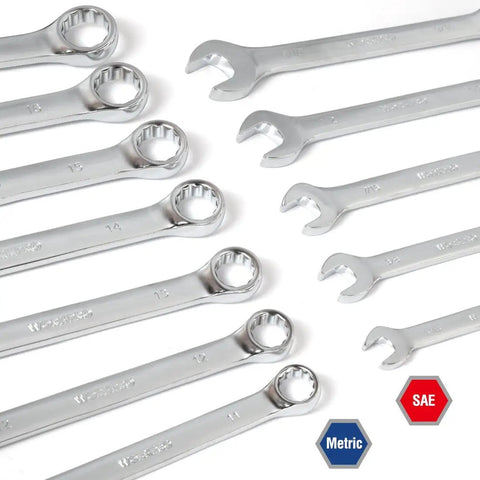 Heavy Duty 450 Piece Drive Socket Set With Quick Release Ratchet Wrench Includes Half Inch Quarter Inch And Three Eighths Inch Drives Chrome Finish For Rust Resistance Metric And Imperial Spanners And Bits Kit For Car Repair And DIY Mechanics showing various chrome spanners on white background