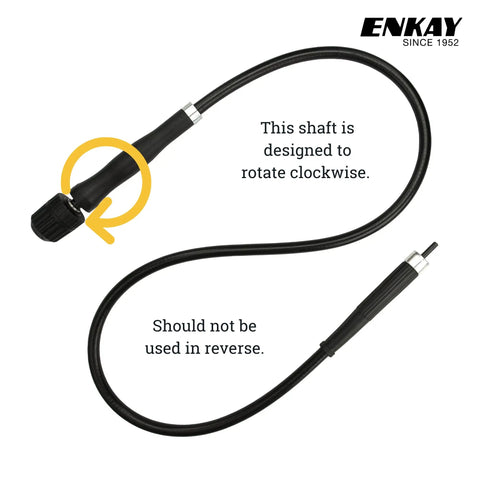 Heavy Duty Flex Shaft With 1/4 Inch Keyless Chuck 56 Inch Drill Extension Cable showing clockwise rotation design