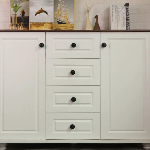 Matte Black Dope Round Cabinet Knobs Set of Fifteen for Cabinets and Drawers on white furniture, 36mm flower shape