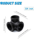 Three Quarters Inch Black Side Outlet Elbow Three Way Corner Pipe Fitting For Industrial Vintage Style Diy Projects In Furniture Shelving And Home Decor Cast Malleable Iron product size diagram