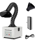 Top Shelf Solder Fume Extractor With Dual Layer Activated Carbon Filter, black flexible arm for smoke extraction.