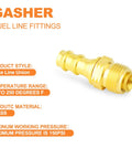 Beefy Brass Swivel Push On Hose Fittings 3/8 Barb To 5/8-18 Inverted Flare, 2 Pack With Rubber Ring Dust Seal, Heavy Duty Union For Fuel Air Liquid Gas Lines, Works With Automotive Marine Workshop Hoses, -65 To 250F, 150 PSI. Brass fuel line union fitting