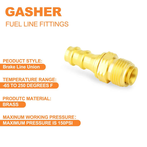 Beefy Brass Swivel Push On Hose Fittings 3/8 Barb To 5/8-18 Inverted Flare, 2 Pack With Rubber Ring Dust Seal, Heavy Duty Union For Fuel Air Liquid Gas Lines, Works With Automotive Marine Workshop Hoses, -65 To 250F, 150 PSI. Brass fuel line union fitting