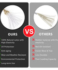 Comparison of 6 Inch Tarp Bungee Cords With Toggle Balls Heavy Duty 50 Pack with natural latex and competitor rubber material