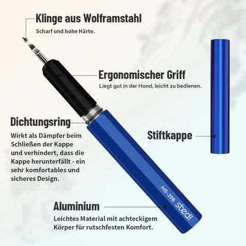 Hardcore Model Scribing Chisel Featuring Fire Sharp Tungsten Steel 0.15mm Blade For Crisp Panel Line Engraving And Sweet Plastic Kit Rescribing Projects, showing ergonomic design and tungsten blade.