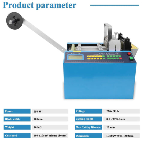 Heavy Duty Automatic Cable Pipe Cutter Compatible With Pvc And Heat Shrink Tubing Featuring Slick Guide Rail Quick Cut Speed and No Hassle Multi Material Trimming Capability with display and cutting mechanism.