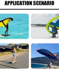 Two Window Design Surge Wing For Wind Wing Foiling And Kitesurfing used in different environments; water, snow, land, and coastal areas.