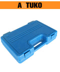 Blue plastic case for Fork Seal Driver Tool Kit 35mm-50mm Universal For Most Motorcycles And Bikes Easy Install Precise Oil Seal Alignment For Front Fork Prevents Leaks Ride Ready DIY Maintenance Replacement, with handle and clasps.