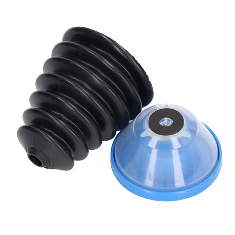 Gotta Keep Your Job Site Clean With This Heavy Duty Electric Hammer Dust Cover And Drywall Dust Collector Made From Rugged Abs Plastic To Snag All That Pesky Dust Before It Creates A Huge Mess For Power Tool Crews, showing a black rubber dust cover and clear collector.