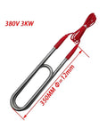 Heavy Duty U Shaped Electric Heating Element 3KW Stainless Steel Immersion Water Heater Tubular Tube 380V showing 350mm length and 12mm diameter.