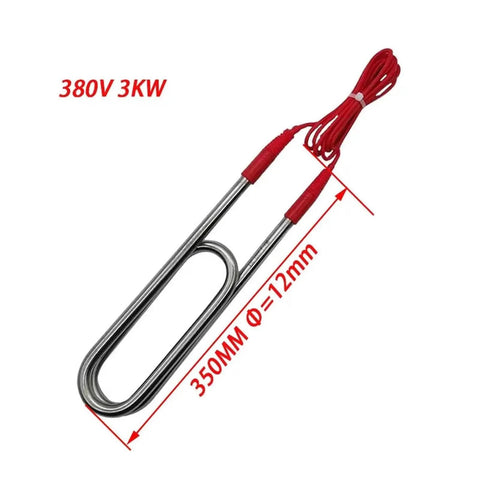 Heavy Duty U Shaped Electric Heating Element 3KW Stainless Steel Immersion Water Heater Tubular Tube 380V showing 350mm length and 12mm diameter.