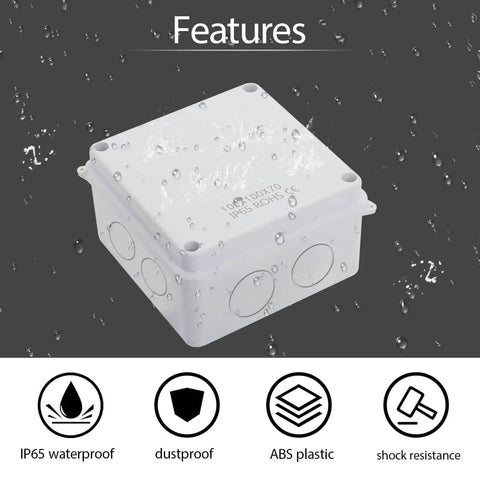 IP65 Weatherproof Outdoor Electrical Junction Box Enclosure, ABS Plastic, Dustproof And Water Resistant, 3.9 x 3.9 x 2.8 Inch