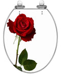 Round Toilet Seat Decor for Home Bathroom with a red rose design, measuring 14.5" x 16.5", featuring adjustable hinges.