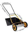 14 Inch Manual Push Reel Lawn Mower With Collection Bag And Sweeper For Easy Yard Work No Fuss 4 Sharp 5 Edged Blades For Lawns Gardens Yards Parks Golf Courses Sidewalks Driveways, black and yellow, 48cm wide