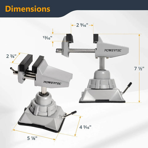 Vacuum Base Vise With Two And Three Quarters Inch Jaw Heavy Duty Pro Grade Portable Table Suction Clamp dimensions diagram