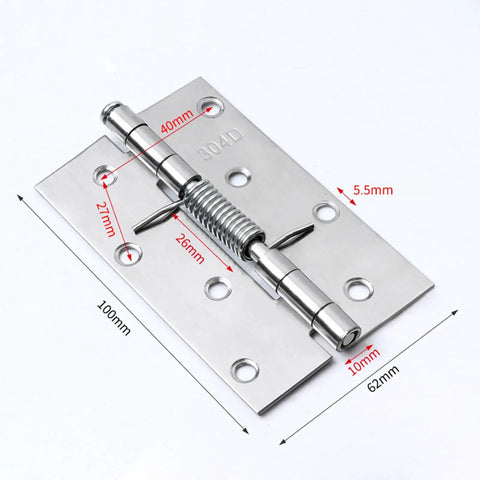 Set Of Six Self Closing Spring Door Hinges Heavy Duty 4 Inch Spring Loaded Door Hardware For Home Office Or Garage Durable Quiet Operation Screws Not Included, stainless steel hinge with dimensions visible