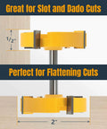 Side view of carbide-tipped Slab Flattening Router Bit, One Quarter Inch Shank, Two Inch Diameter, One Half Inch Cutting Depth for CNC wood surfacing.