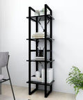 Black Four Tier Book Cabinet With Engineered Wood Shelving Industrial Style Tall Bookshelf for living room or home office