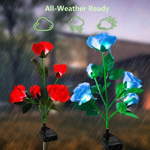 Outdoor Solar Garden Lights 4 Pack Waterproof With 20 Realistic Solar Roses Multi Color Changing Flower Decor For Yard Patio