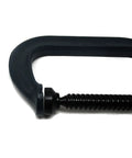 Clamp With Six Inch Jaw Opening And Four Inch Throat Drop Forged Heavy Duty Beast Of A Clamp With 6600 Pound Clamping Force Powder Coated Finish Smooth Spindle For Easy Adjustments Pro Grade For Woodworking And Metalworking Projects black drop-forged clamp close-up