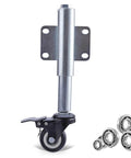 Heavy Duty 1.5 Inch Swivel Caster Gate Wheel Flat Free Polyurethane Roller With Retractable Spring Shock Absorber, front view with bearings.