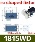 Heavy Duty Mechanical Arm Gripper Cylinder With Magnetic Clamp For Parallel Clamping Clip Compatible With 1210 1205PT WD 1815 1820 Series Arc 1815WD M5 6 Fittings One Piece Ready To Install, shown in technical drawing and photo with switch and dimensions.