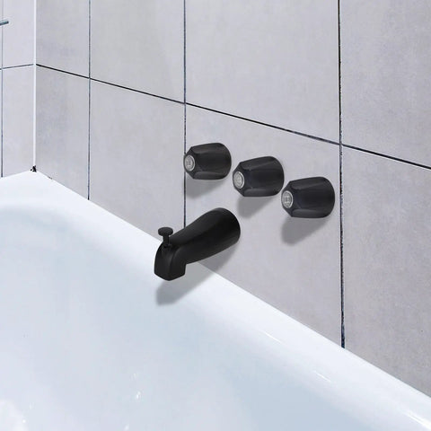 Shower Trim Kit for Three Handle Tub Shower Faucets Matte Black Finish Includes Hot And Cold Knob Handles Diverter Tub Spout