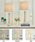 Set Of 2 27.75 Inch 3 Way Dimmable Touch Table Lamps With USB Ports Bulb Included Linen Washed Finish Rustic Farmhouse Nightstand Lighting