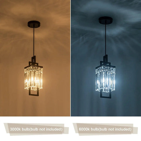 Modern Black Pendant Light Fixture For Kitchen Island And Dining Area With Crystal Shade Industrial Glam Hanging Chandelier For Bedroom Living Room Entryway Foyer Hallway One Pack showcasing warm and cool lighting.