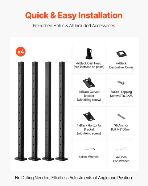 Built Solid Ready To Rock Pre Drilled Cable Railing Post Kit With 12 Holes For Level Decks And Balconies 42 Inch High Four Pack Black Stainless Steel includes installation accessories.