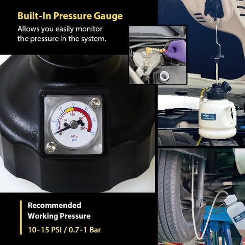 Hydraulic Brake And Clutch Pressure Bleeding System 3L Kit with built-in pressure gauge and fluid receiver for easy maintenance