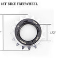 16T Single Speed Freewheel For One Half Inch By One Eighth Inch Chains, Lightweight Iron Gear For City Cruising, dimensions shown