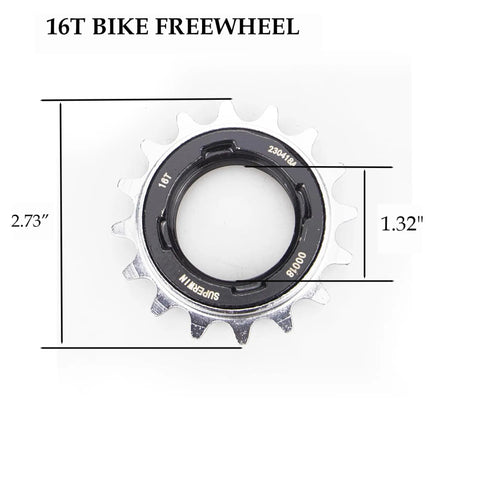 16T Single Speed Freewheel For One Half Inch By One Eighth Inch Chains, Lightweight Iron Gear For City Cruising, dimensions shown