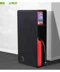 Heavy Duty Metal Fire Extinguisher Cabinet Wall Mount Storage Box All Weather Waterproof Dustproof Black Industrial Grade Safety Gear Built Tough For Shop Or Barn with red cylinder visible.
