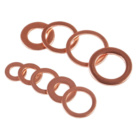 200 Pcs Flat Copper Washer Set Nine Sizes M5 To M14 O Ring Copper Gasket Seal Kit Pro Grade High Temp Conductive Washers
