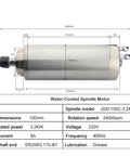 Badass 3.2 KW ER20 Water Cooled Spindle Motor showing dimensions and specifications for CNC engraving and milling.
