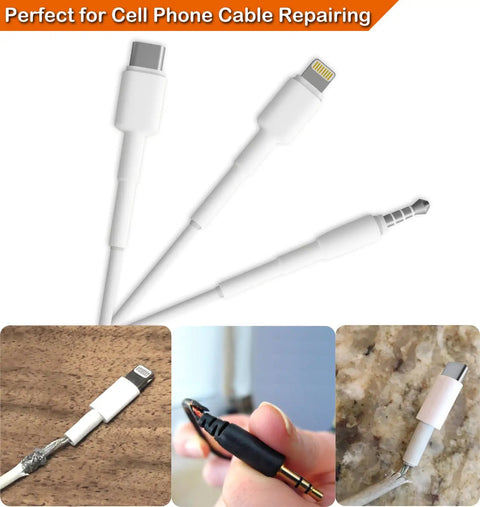 Heat Shrink Tubing Kit For Diy Cable Repair With Adhesive Lined White Tubing Shrink Ratio 3 To 1 close-up on cable repairs.