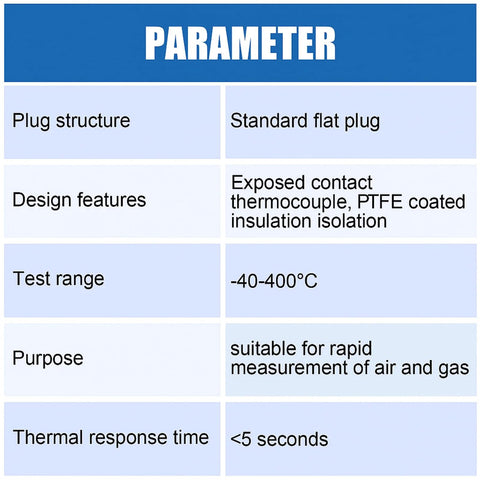 K-type thermocouple sensor 2 m: 5 pcs, mini-connector, PTFE insulation, -40 to 400°C, fast response.