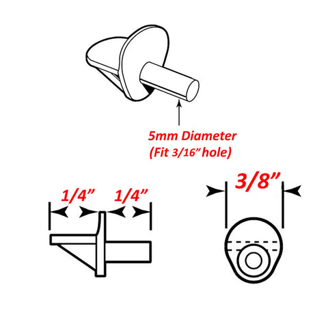 Diagram of Clear Plastic Shelf Support Pins For Cabinets And Bookshelves 3 16 Inch with measurements for easy installation.